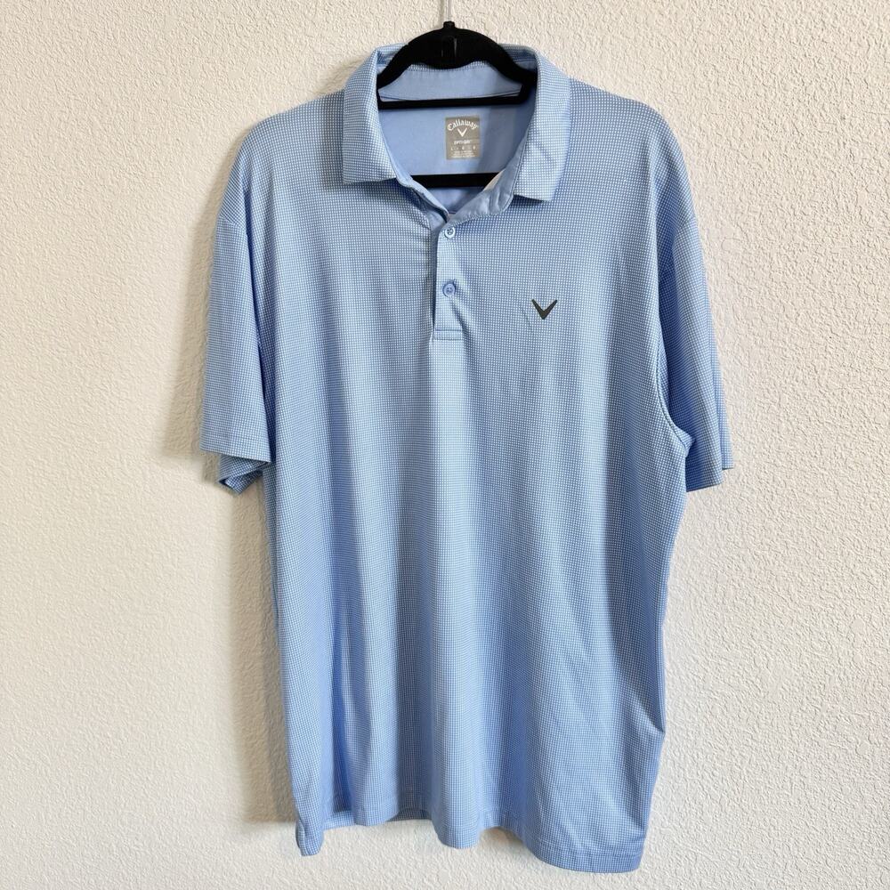 Callaway Mens Large Light Blue‎ Check Short Sleeve Opti-Dri Golf Polo Shirt Tall